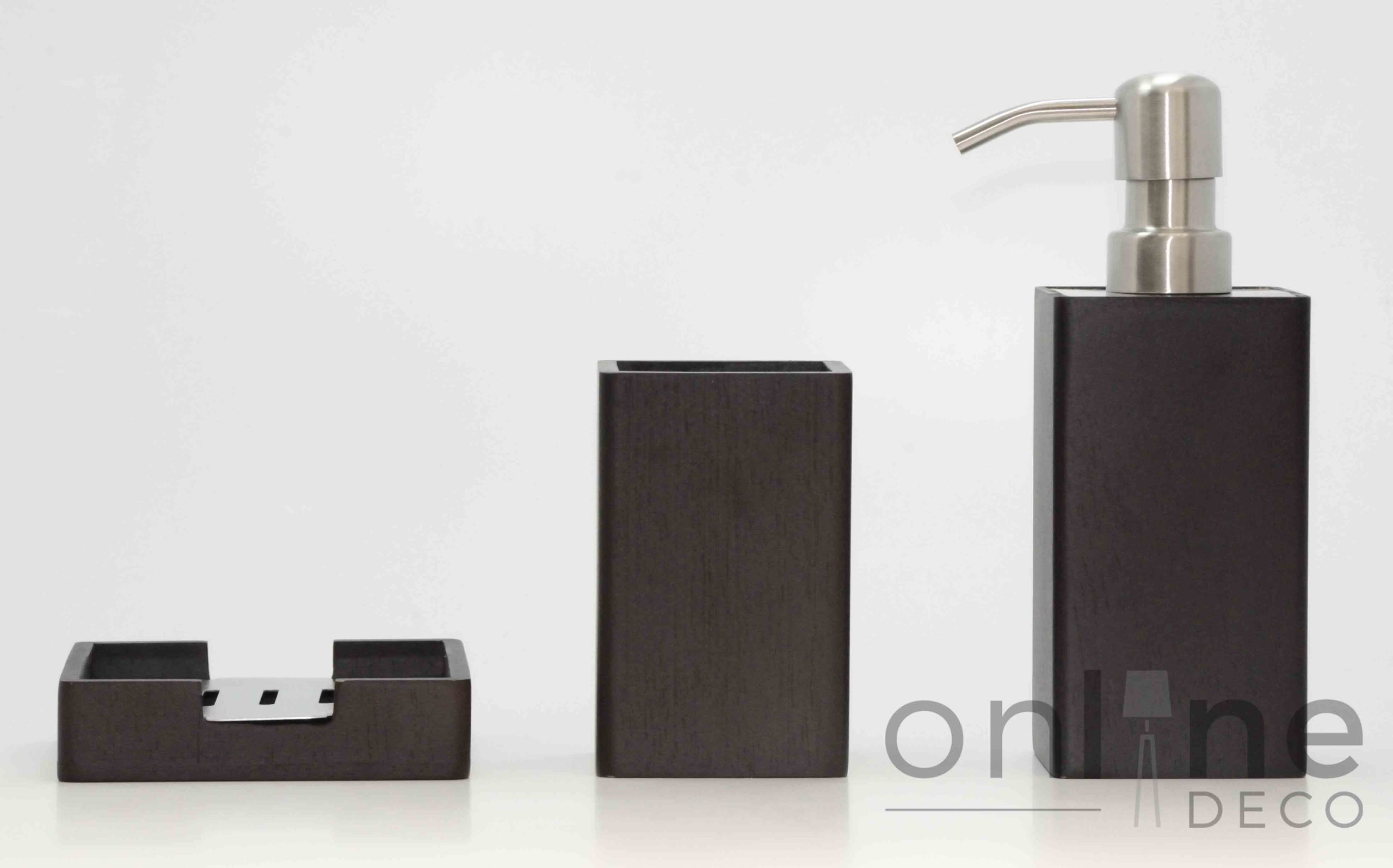 Set de baño en madera color chocolate - 3 piezas