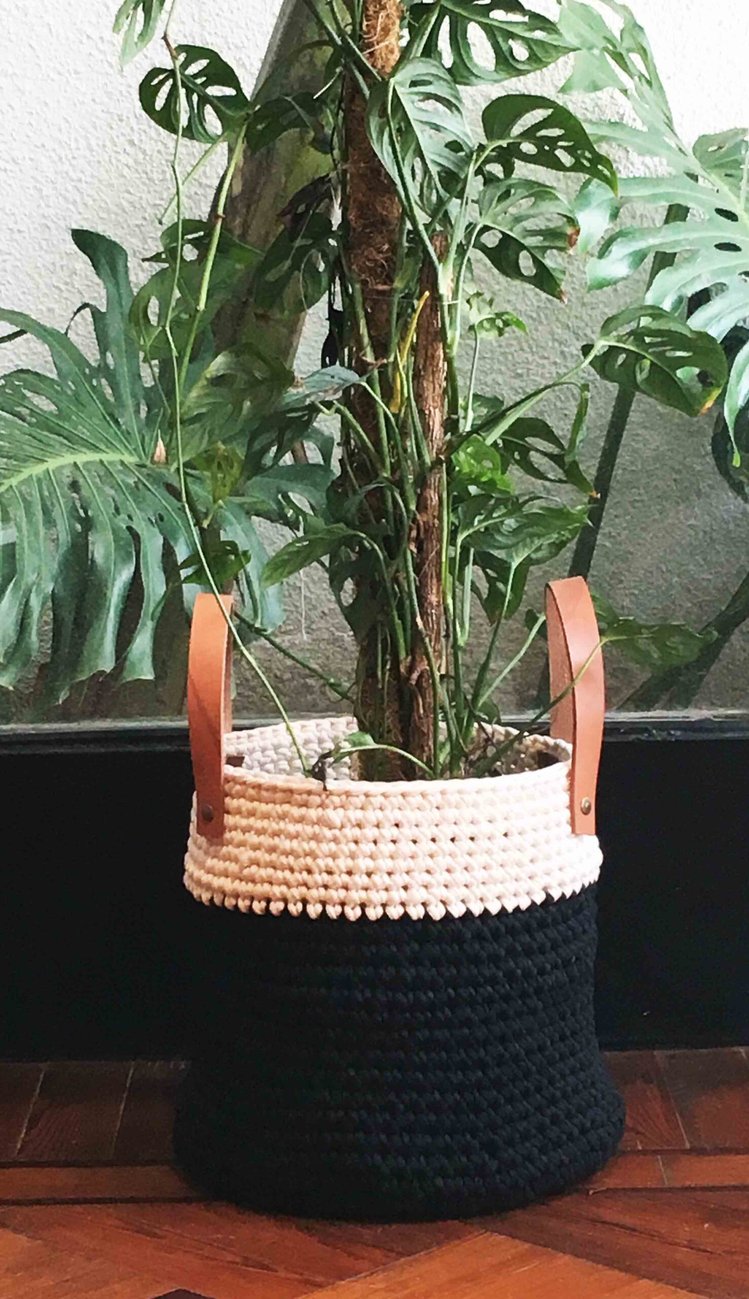 Cesto TEJIDO NORDICO con Cuero B&W Grande 30 cm - Imagen 5