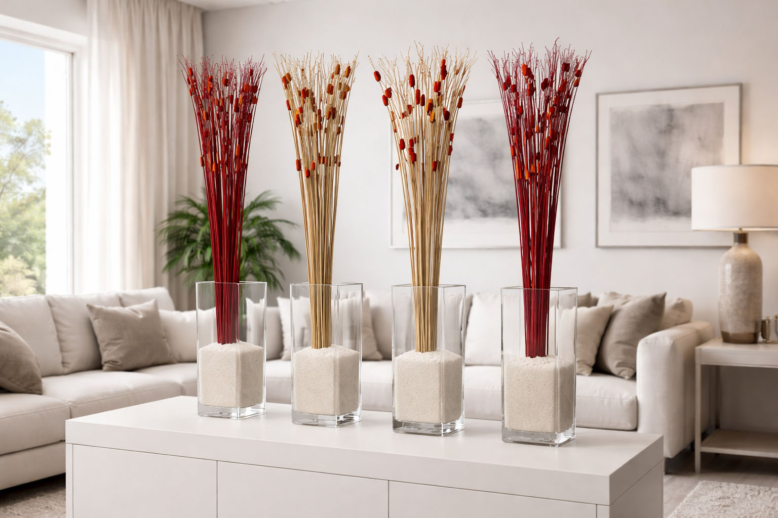 Flores Varas decorativas disecadas - Buri con hojas y madera - Imagen 2