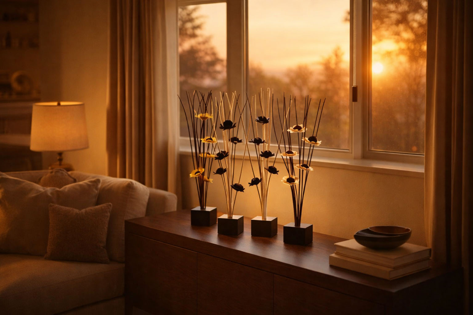 Flores Varas decorativas disecadas con base - Imagen 4
