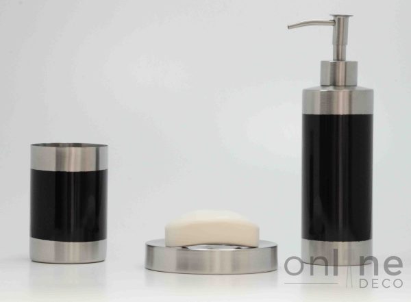Set de baño en acero mate y metal negro - 3 piezas