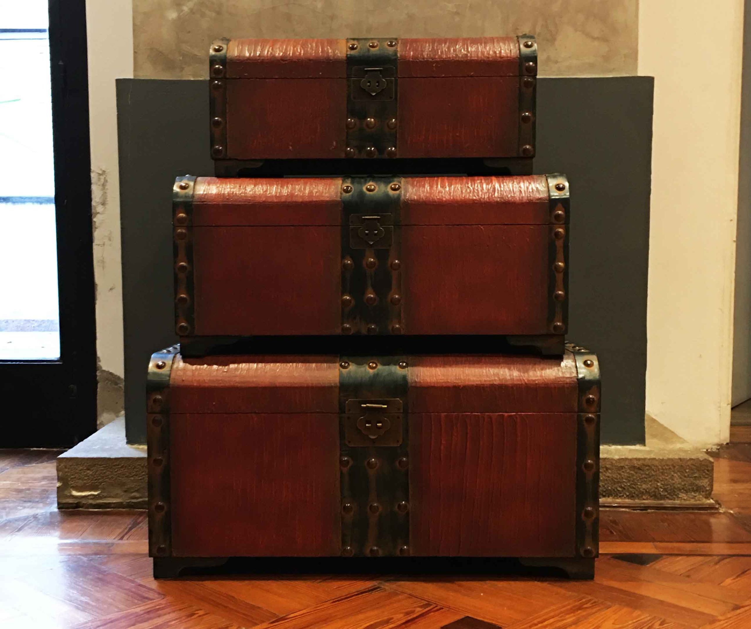Baúles Caoba Antiguos de Madera. Set x 3 Unidades