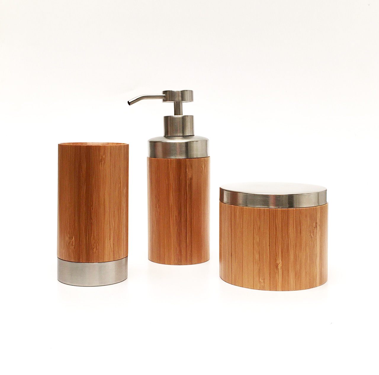 Set de baño bambú y acero mate - 3 piezas - Imagen 2