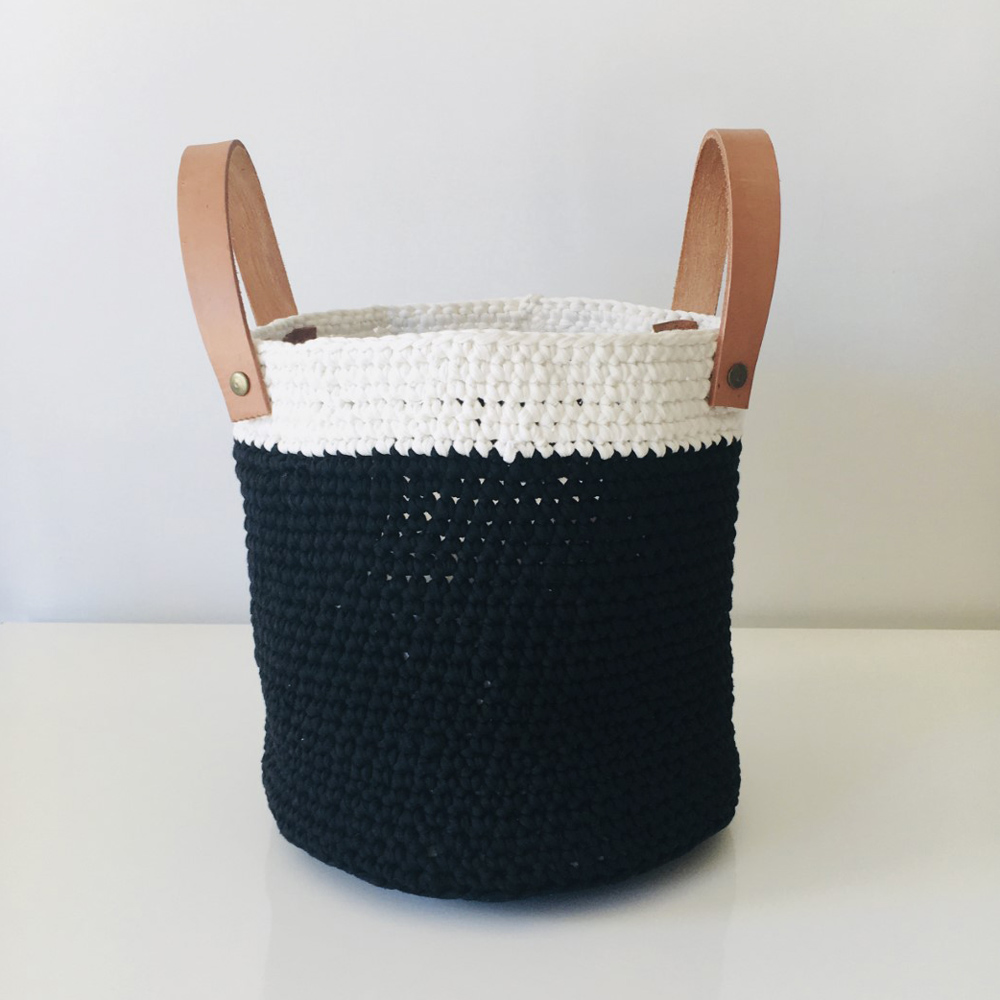 Cesto TEJIDO NORDICO con Cuero B&W Grande 30 cm - Imagen 4