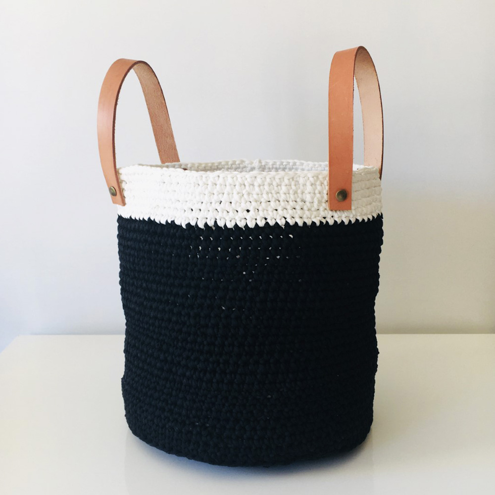 Cesto TEJIDO NORDICO con Cuero B&W Grande 30 cm - Imagen 3