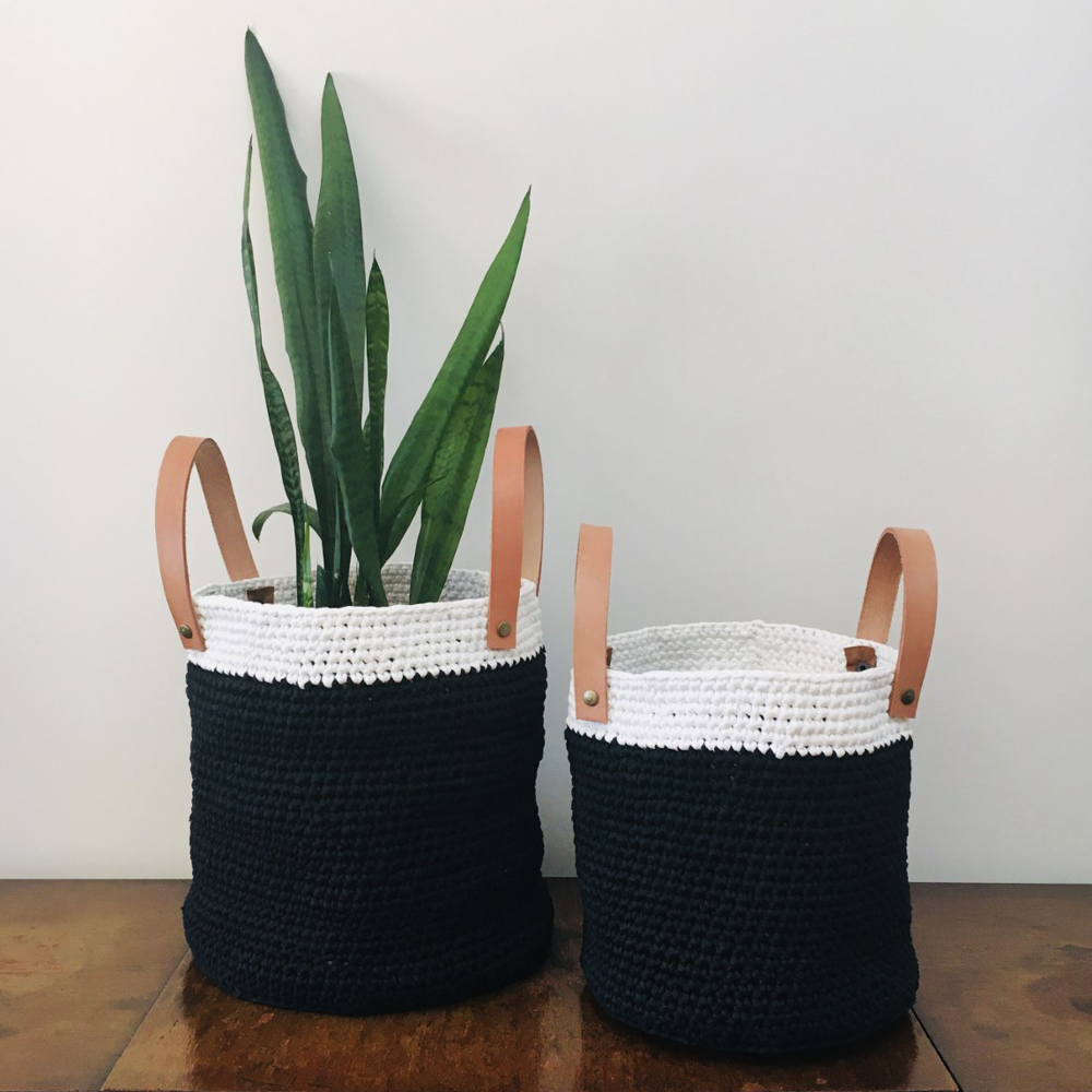 Cesto TEJIDO NORDICO con Cuero B&W Grande 30 cm - Imagen 6