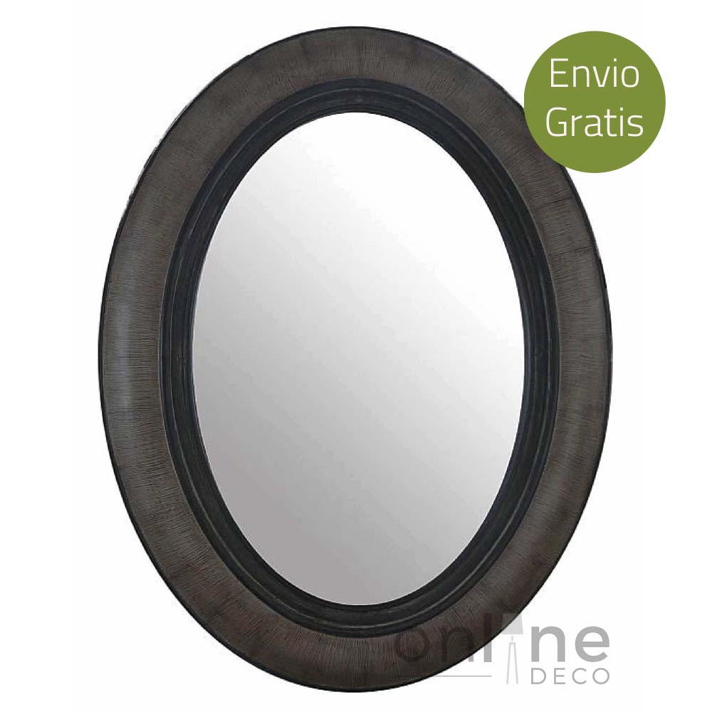 Espejo oval marco madera 90 x 70 cm.