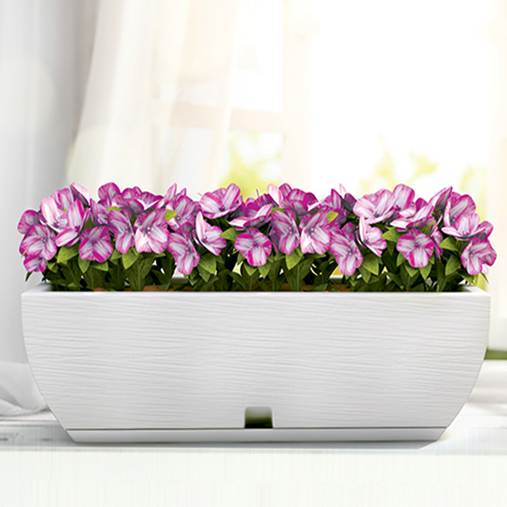 Macetero Jardinera Grande Blanco c/base Recolectora de Agua