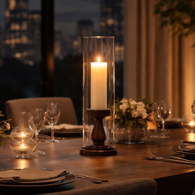 Candelabro de Cristal c/base de Madera Alto