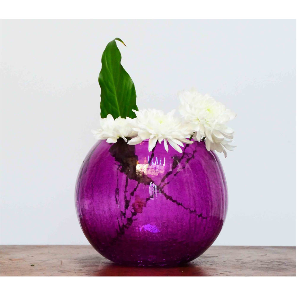 Florero Fanal Esfera en Cristal color Púrpura