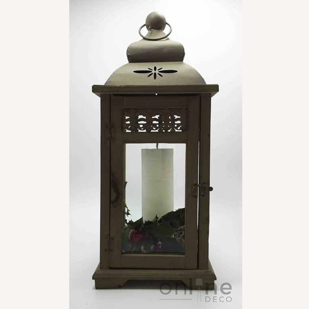 Farol Decorativo Oriental bajo en madera, metal y vidrio