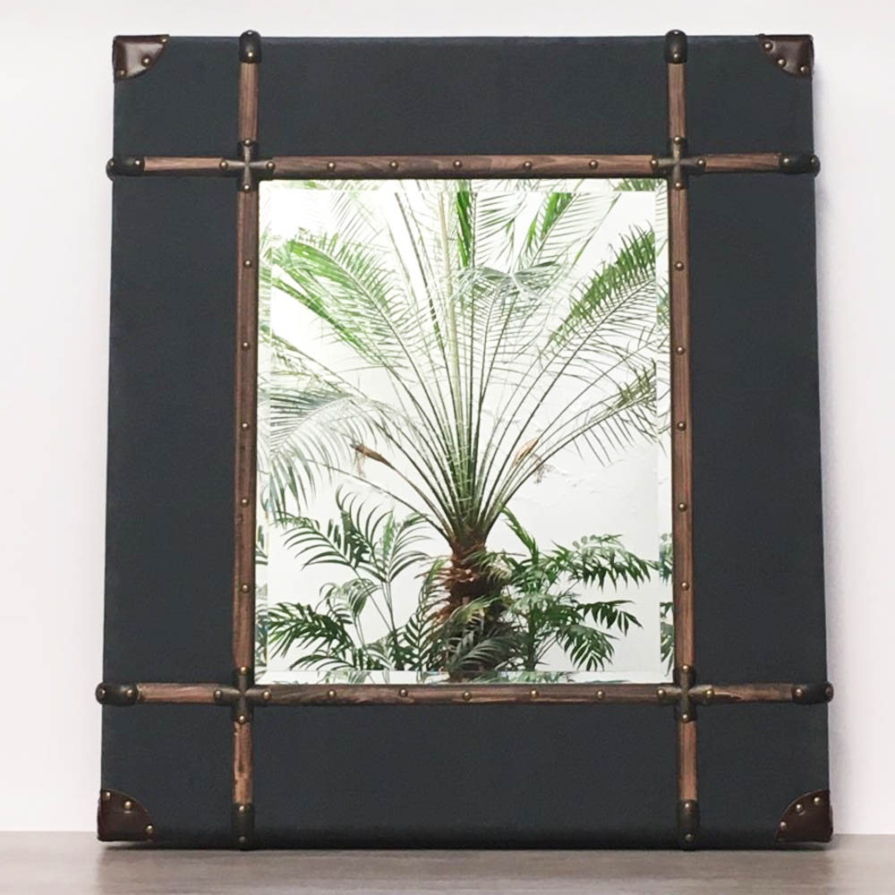 Espejo Grande Gris Madera Entelada 95 x 84 cm