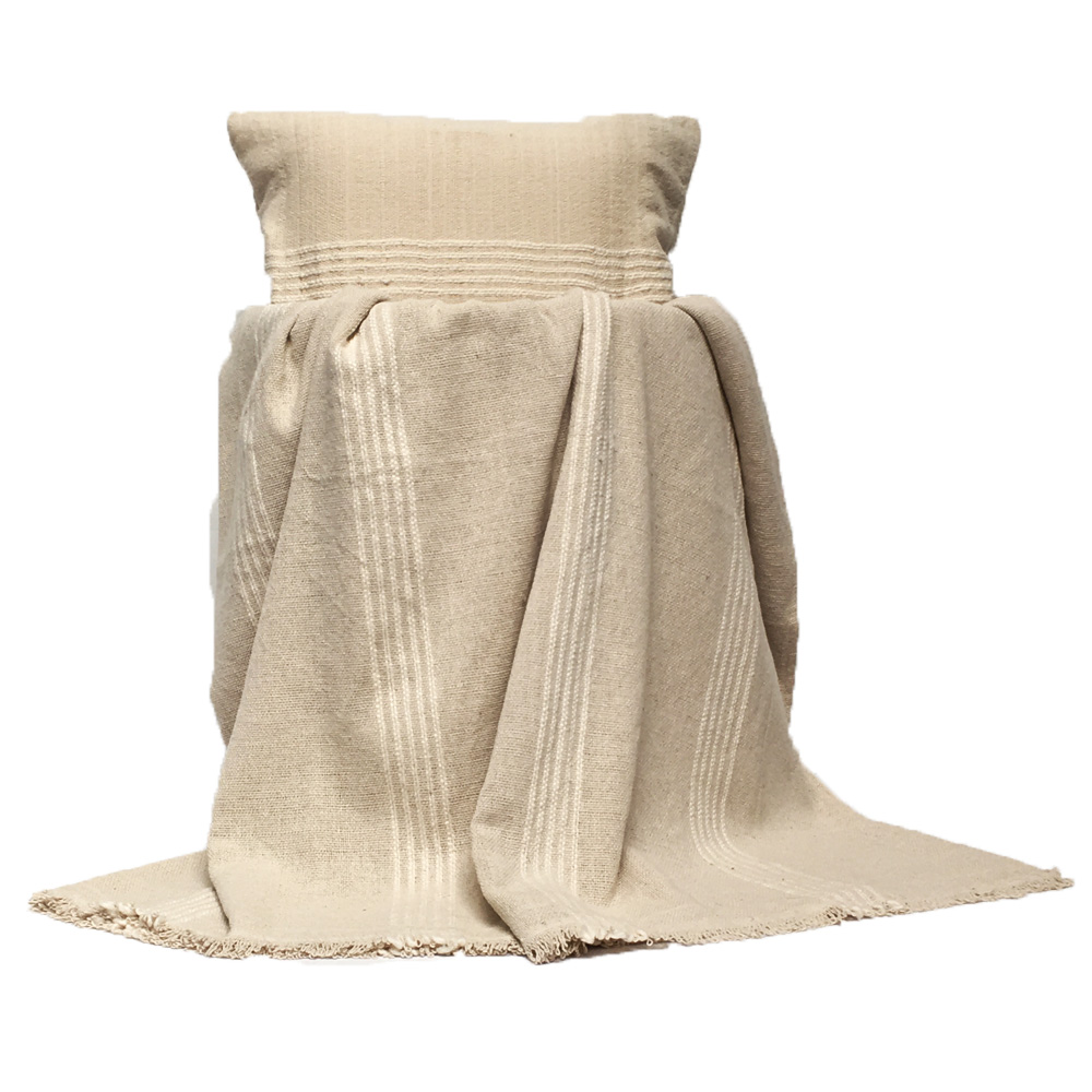 Manta Hilo Cubre Cama 2 Plazas + 2 Fundas Tejida en Telar - 2.10 x 2 mts.