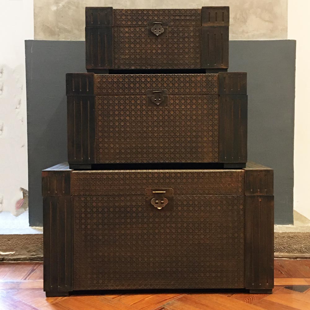 Baúles Ratán y Madera. Set x 3 Unidades