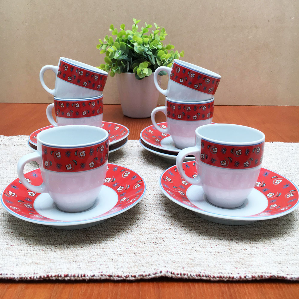 Tazas Café con Plato modelo Rojo - Set x 6