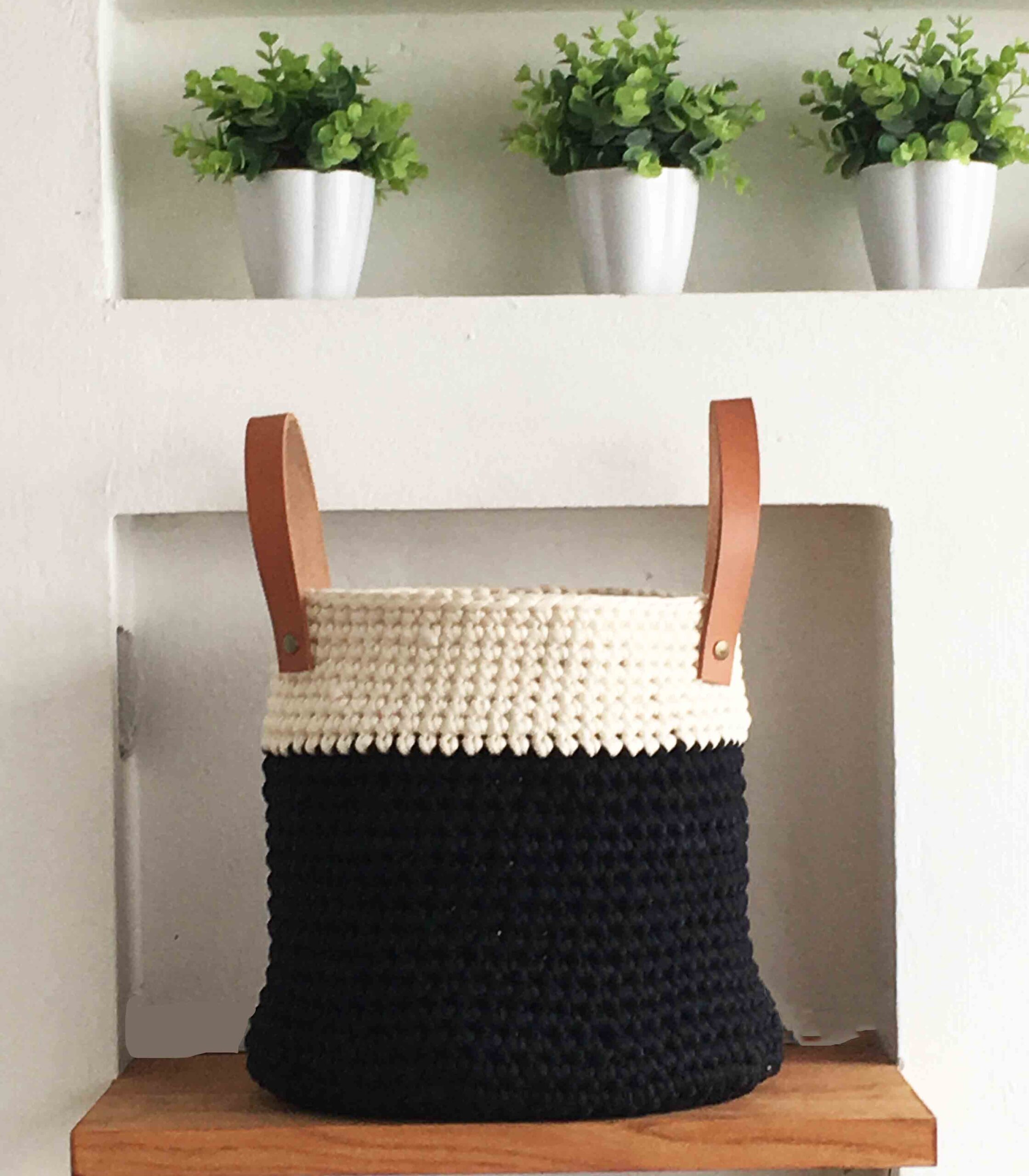 Cesto TEJIDO NORDICO con Cuero B&W Grande 30 cm - Imagen 8