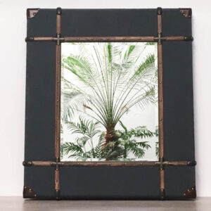 Espejo Grande Gris Madera Entelada 95 x 84 cm