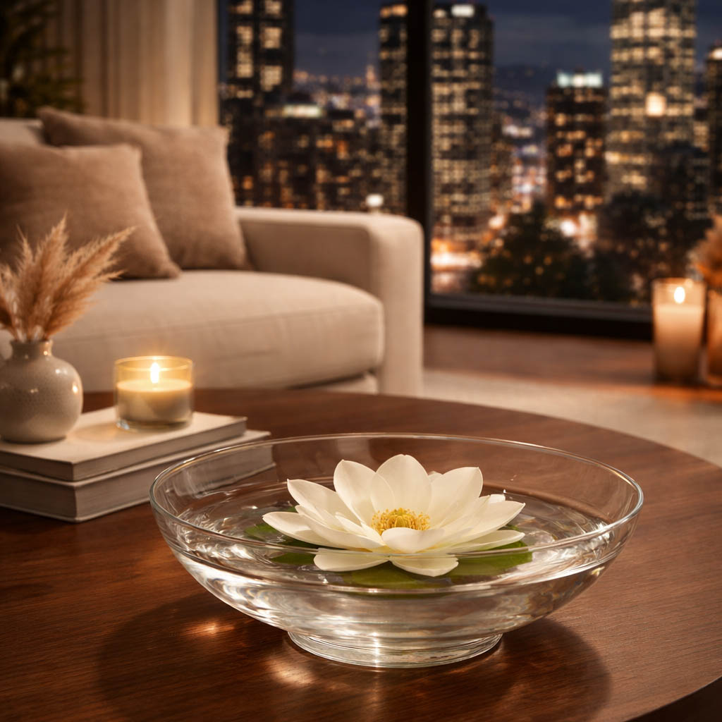 Centro Redondo de mesa en Cristal porta Vela